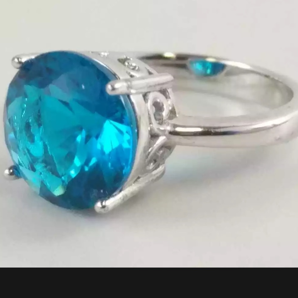 BBJ Signed Sterling Silver EUC 6.75 Approx London Blue Topaz Ring Gorgeous - Picture 1 of 5